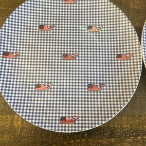 Vineyard Vines Blue Gingham Plate with Whale Pattern